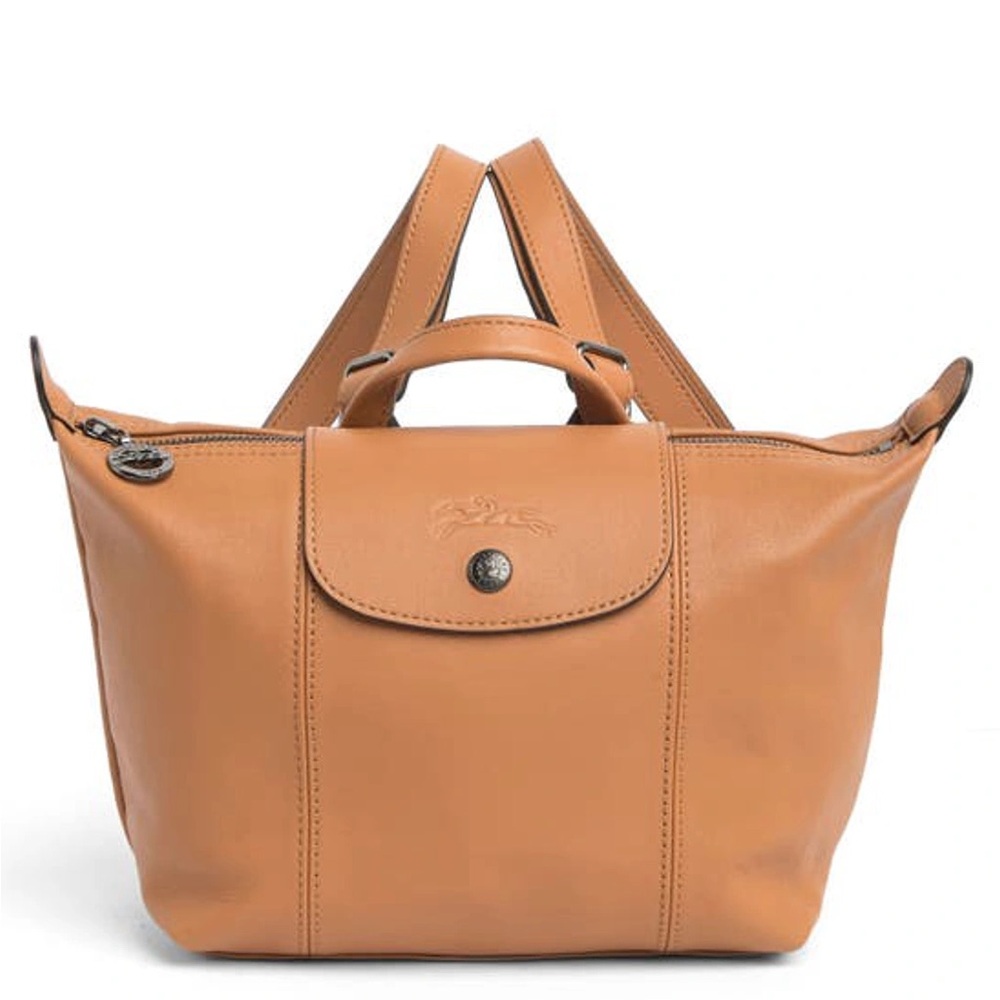 Longchamp Le Pliage Cuir Backpack In Hazelnut